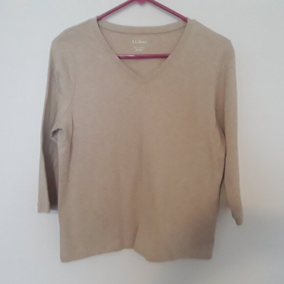 L.L. Bean Tops - L.L. Bean ladies petite medium, super soft tan v neck w/3/4 sleeves